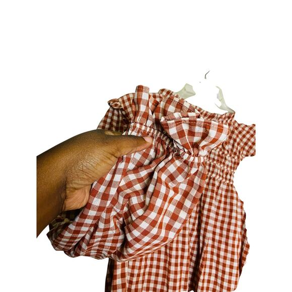 HAPTICS Womens Gingham Ruffle Red White Long Sleeve Blouse Top Cotton Blend 1X - Picture 4 of 8